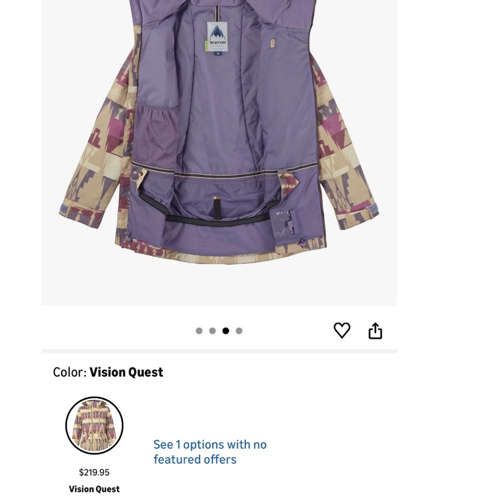 Burton Beige and Purple Geometric Ski Jacket with Fur Hood - Picture 6 of 7